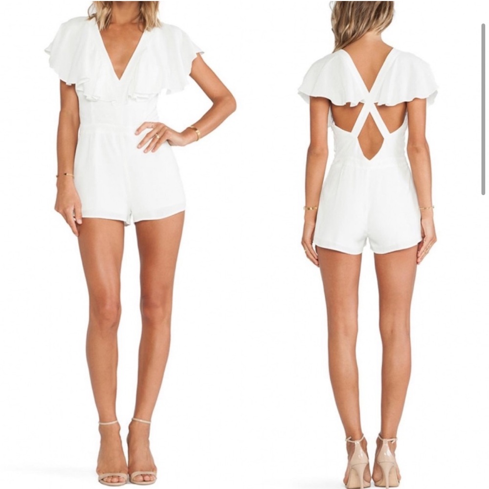 Lovers + Friends Cleo Flutter Sleeve Romper Ivory